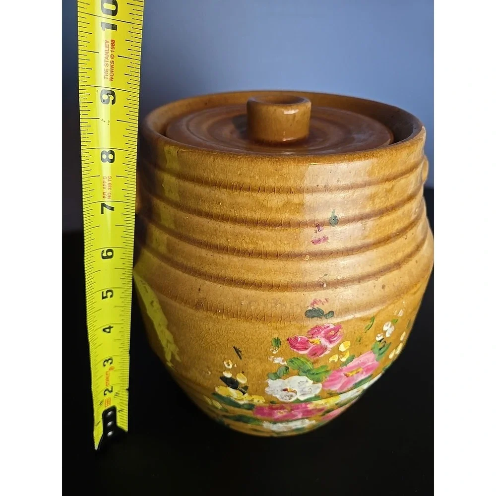 Red Wing Saffron Ware Yellow Lidded Cookie Jar Hand Painted Flower Motif‎ Rare!